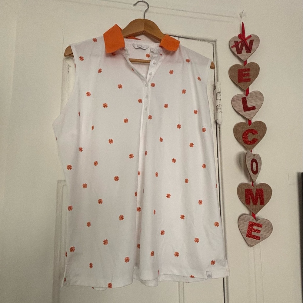 NWT Sleeveless White Top with Orange Floral Accents XXL